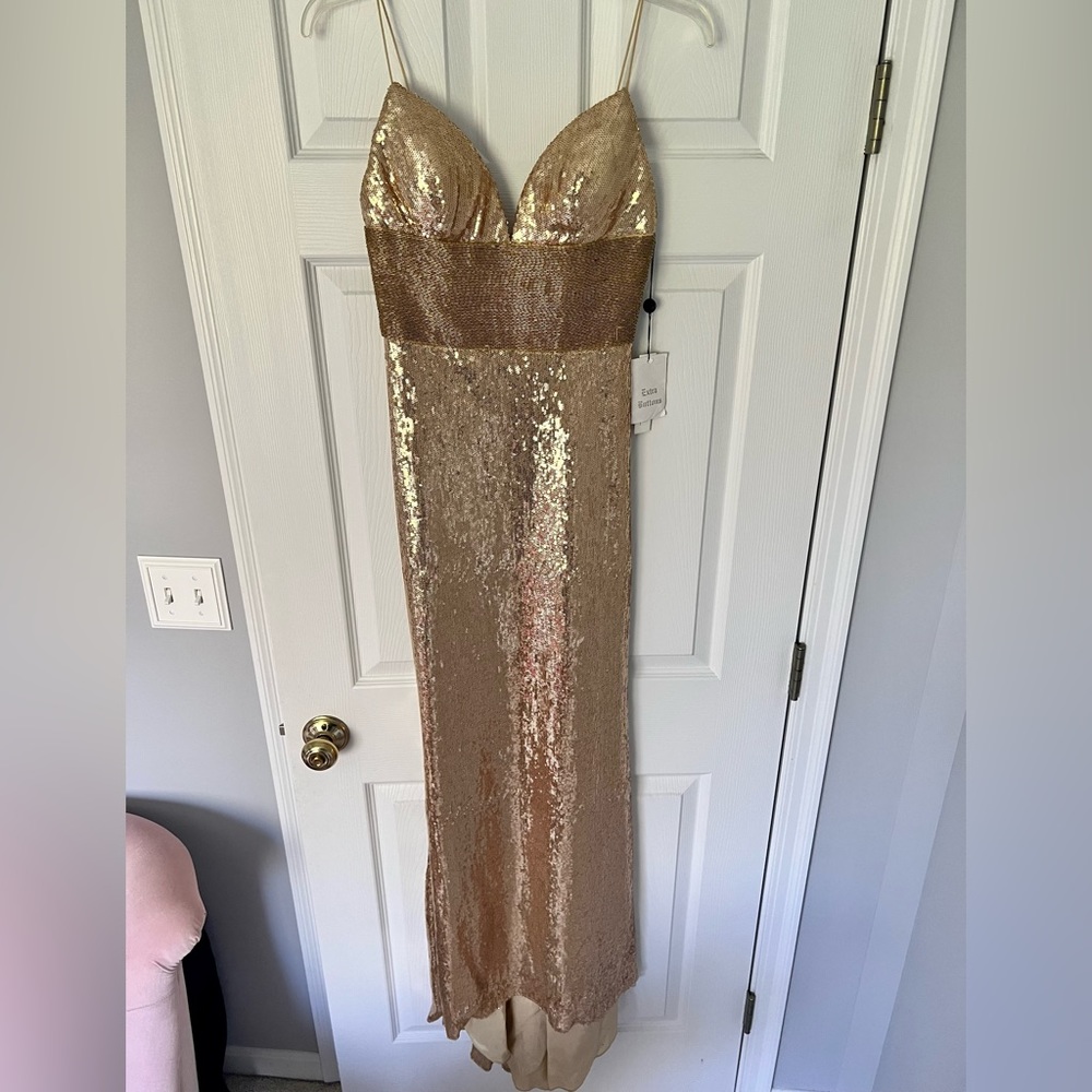 Sherri Hill GOLD Liquid Beaded & Sequin NYE Gala Prom Pageant Gown